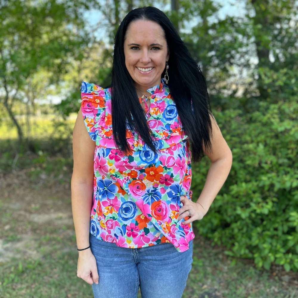 BiBi Colorful Floral Ruffle Blouse
